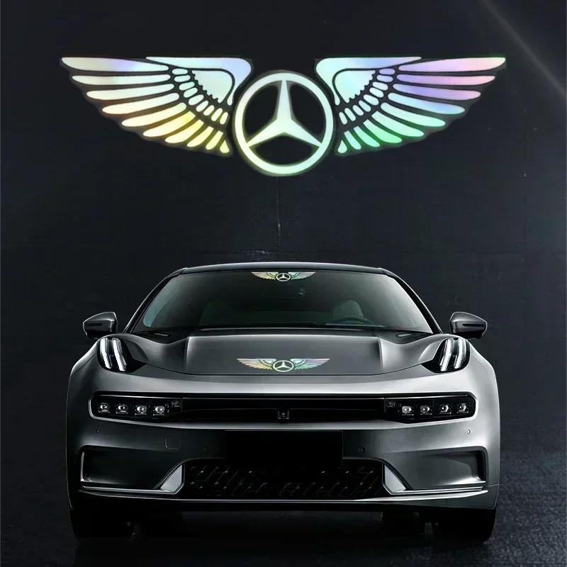 AJBR2 Car Logo Angel Wings Decoration 3D Reflective Waterproof Sticker For Mercedes Benz B/C/E/S Class A Class C200L GLC GLE CLA