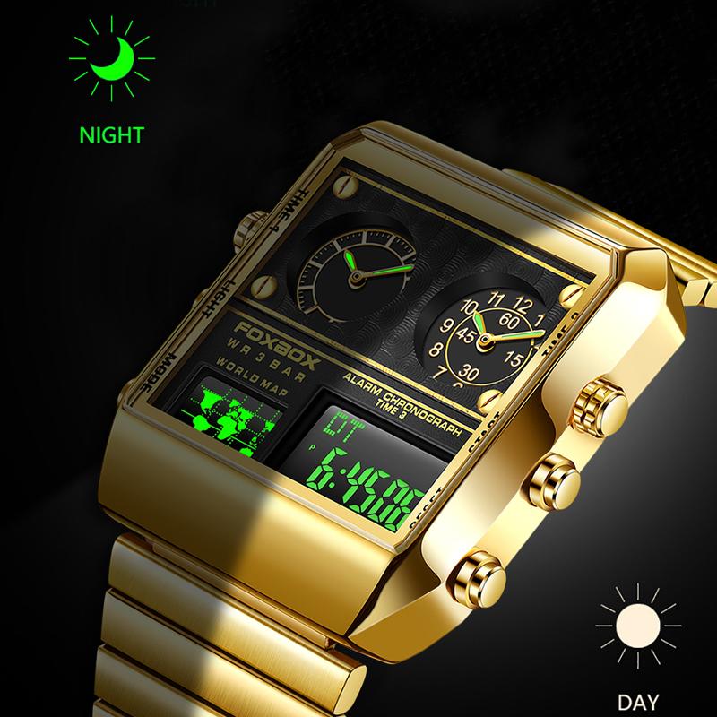 2022 FOXBOX Новые часы для мужчин Элитный бренд из нержавеющей стали Военные наручные часы Повседневные цифровые спортивные часы с датой Хронограф Мужские часы LIGE