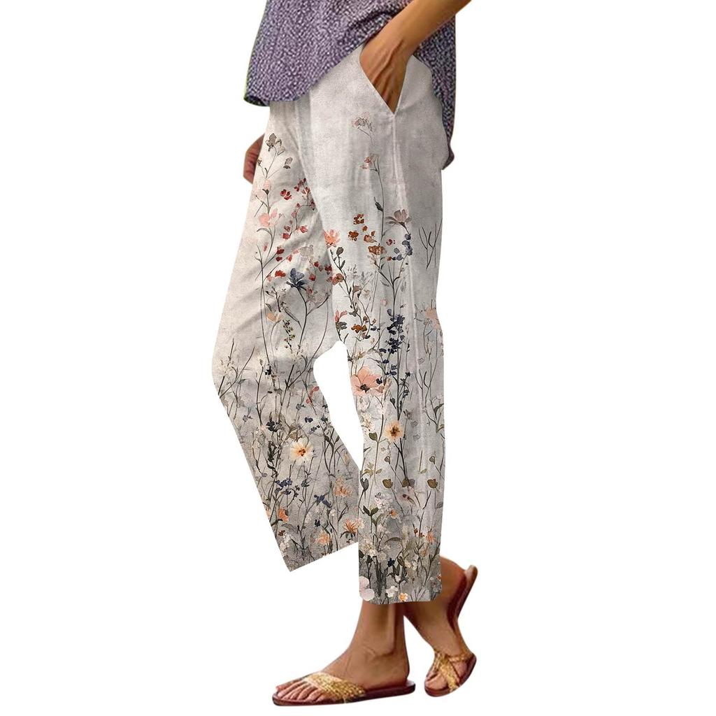 Женские повседневные модные принтованные прямые брюки с карманами