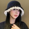 Lace Knitted Bucket Hat Women'S Autumn And Winter Street Sweet Versatile Outdoors Warm Casual Big Head Bob Cap