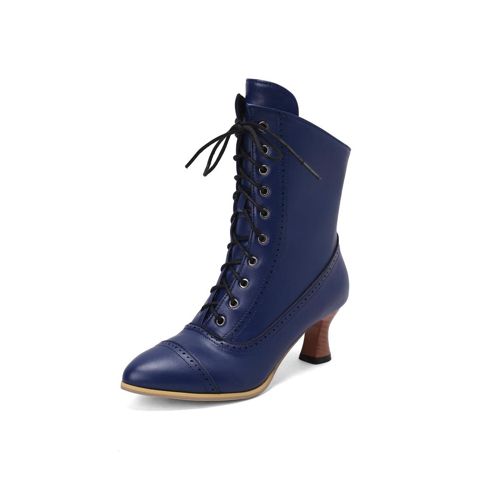 Женские короткие сапоги на высоком каблуке, однотонные остроконечные короткие сапоги в стиле ретро с резным узором, осенне-зимние новые большие женские ботинки