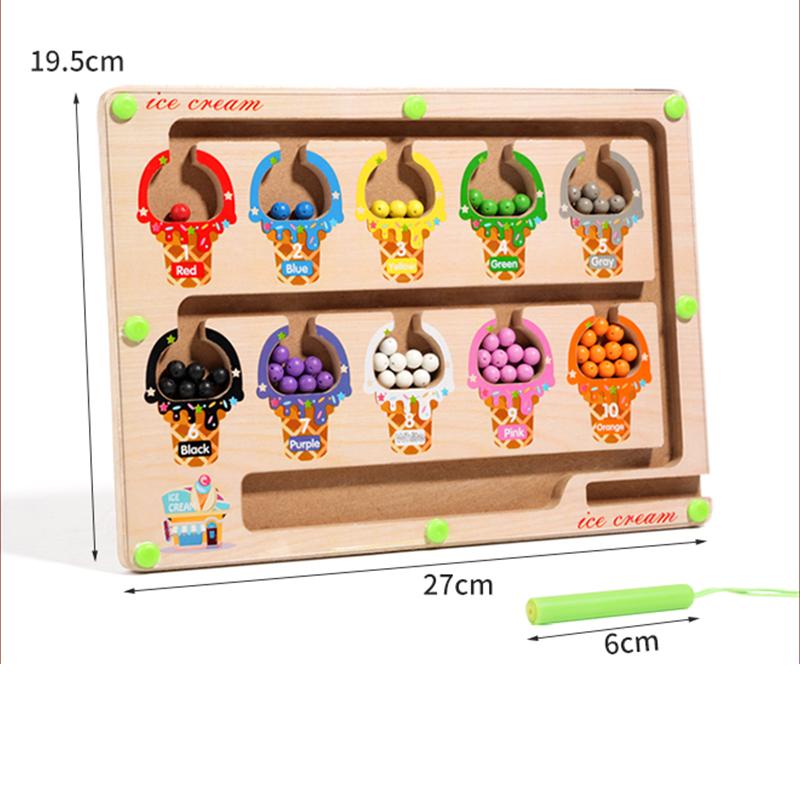 Montessori Magnetic Color Sorting Games Maze Board Pen Moving Bead Games Wooden Control Sensory Play Educational Toys for Kids