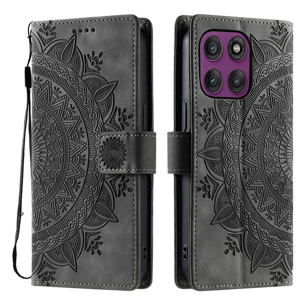 For Motorola Moto G56 5G Case Imprinted Totem Skin Feel Wallet Leather Phone Cover with Hand Strap