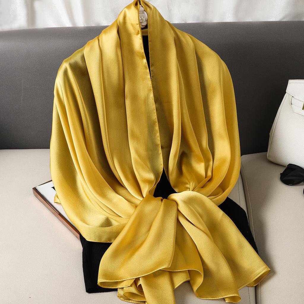 90*180cm Fashion Luxury Solid Color Silk Scarf Women Soft Smooth Scarves Head Wrap Hijab Outdoors Muffler Long Shawl Beach Towel