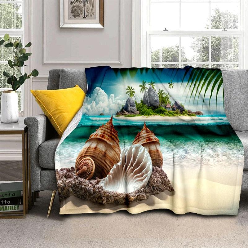 3D Морская звезда Пляжная ракушка Морская звезда Песок Плед, Мягкий плед для дома Спальни Кровати Дивана Пикника Путешествия Офиса Покрывало Детский Подарок