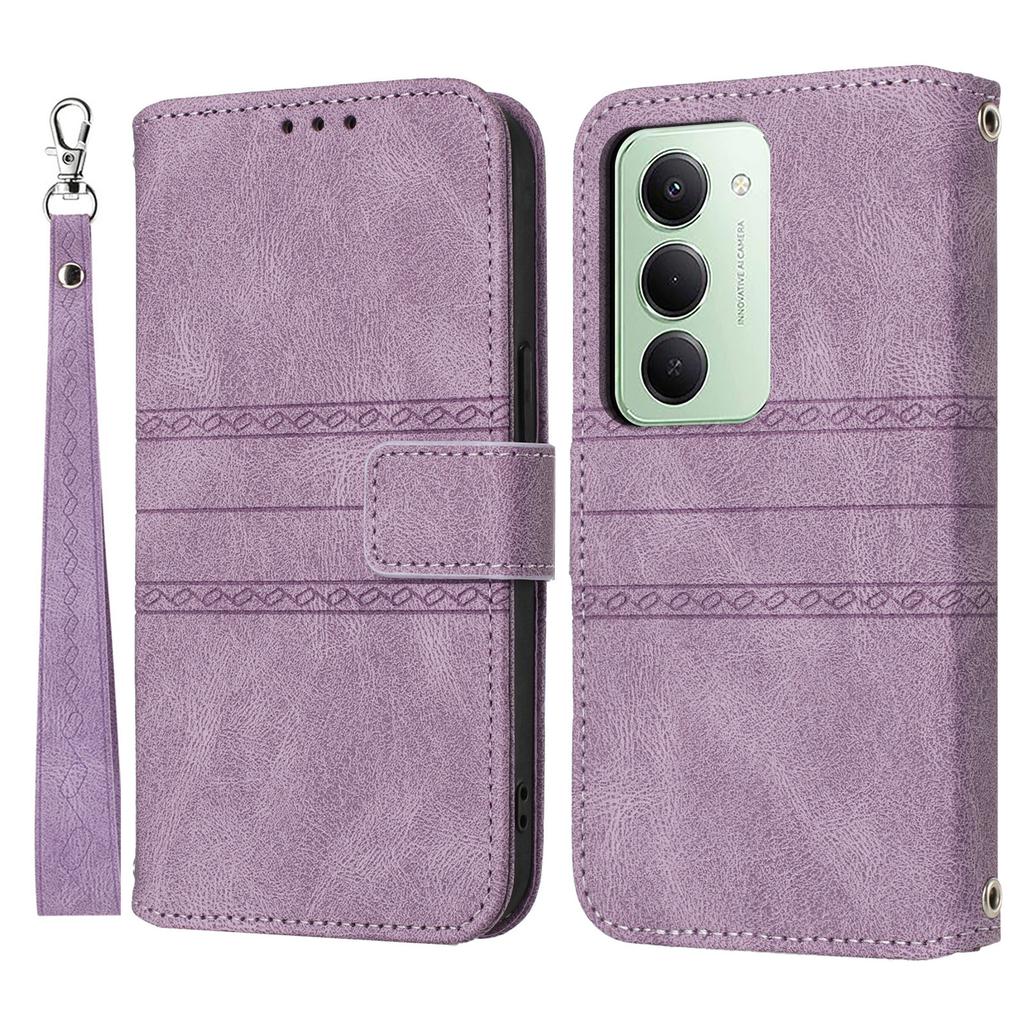 For Xiaomi Redmi 15 5G (Global) (169mm) Case Wallet Skin-Touch Leather Imprinted Phone Cover with Wrist Strap
