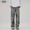 Джинсы Mosaic Grid: Мужские прямые широкие брюки High Street Fashion