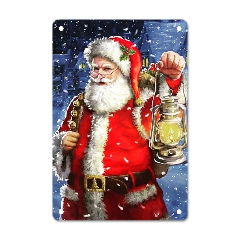 Merry Christmas Posters Tin Sign Cute Snowman and Santa Claus Metal Plaque Wall Art Decor Christmas Gift