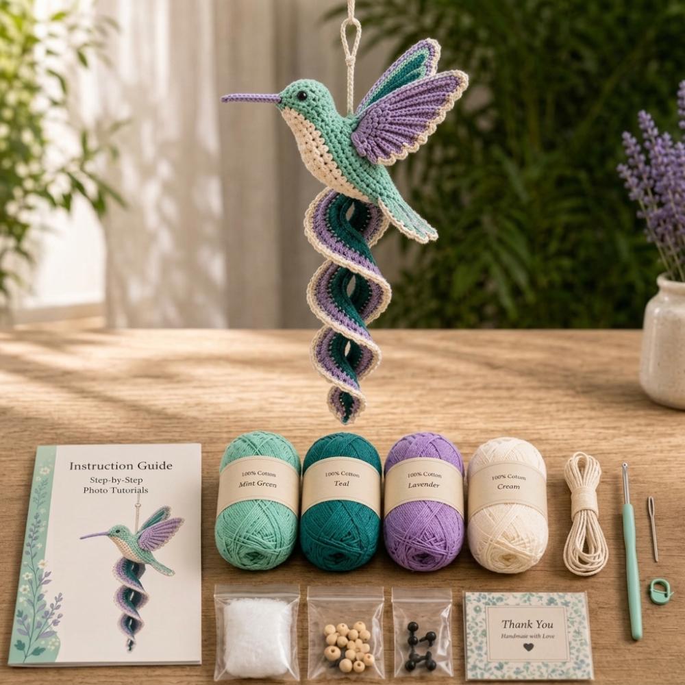 Bunny Frog DIY Spiral Animal Hanging Ornament Hummingbird Forest Animal Knit Set Holiday Gift