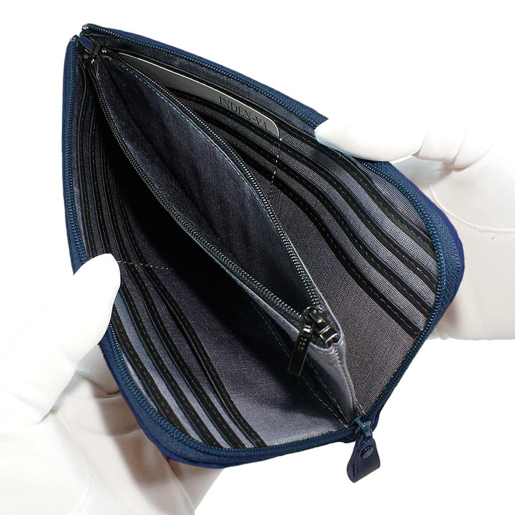 Inden Long Bundle Navy Blue X White Hydrangea Pattern [Indenya] Wallet, A, L-shaped Zipper, Deerskin, Lacquer, 2315-14-174