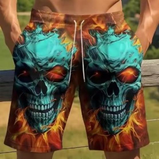 Vintage Fire Skull Ghost Boxing Muay Thai Kickboxing Shorts 3D Print Training Unisex Men Women Quick Dry Fitness Gym Sport Workout