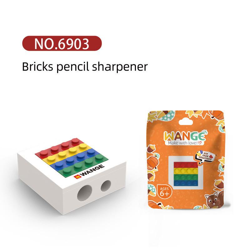 Building Block Stationery Small Particle Bricks Rule Pencil Box Sharpener Drill Pen Knife Pocket Mounted Text Toy for Kids