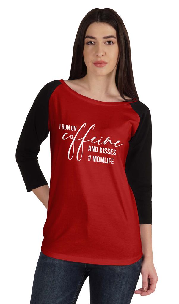 Inkmeso Футболка с принтом «Я бегу на кофеине и поцелуях» #Momlife для женщин