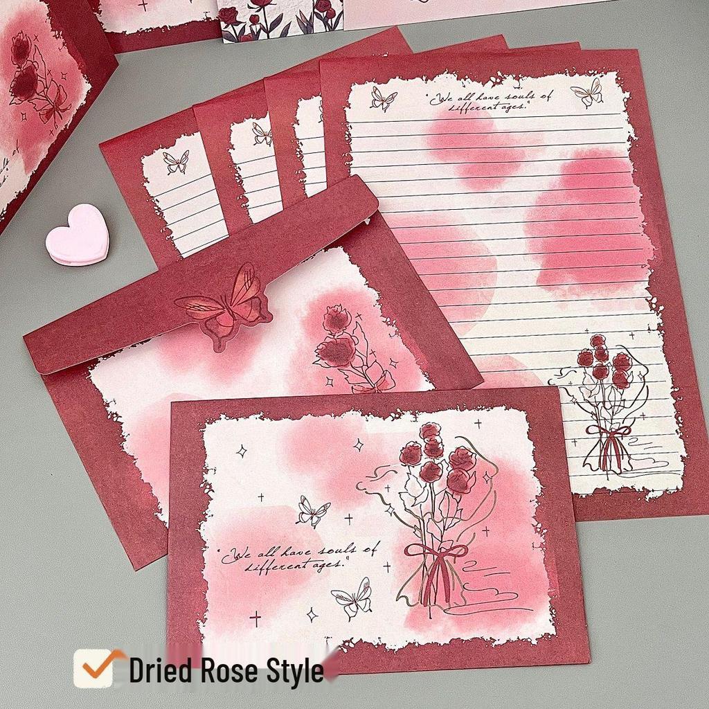 Винтажный набор: Конверт и Письмо с Розами, Написанные от руки: Романтическая открытка и канцелярские принадлежности