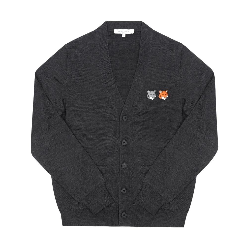 Maison Kitsune Men Double Fox Head Patch V Neck Cardigan P190