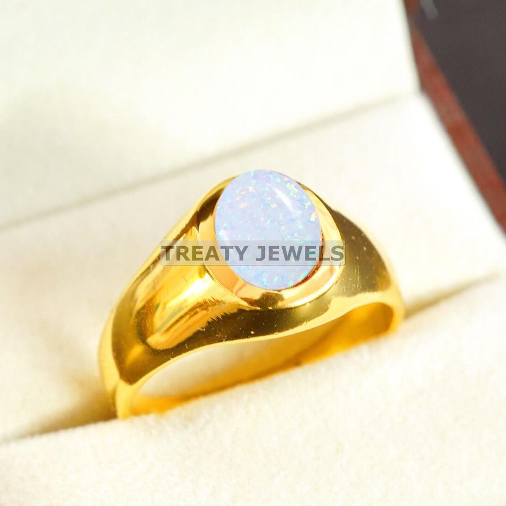 Opal Oval Cut With 925 Sterling Silver Gold Plated Ring For Men's #B366 JL375682065238