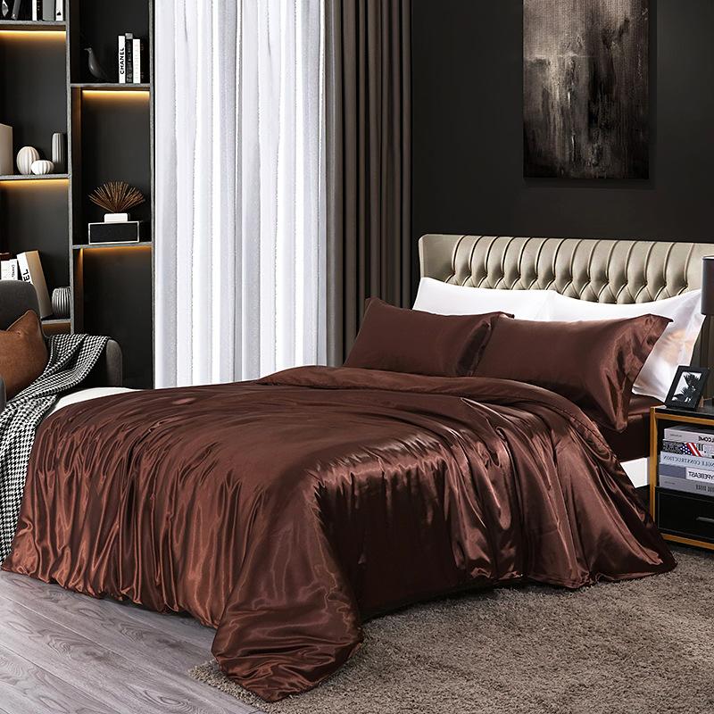 European Solid Color Mulberry Silk Bedding Sets Ice Silk Satin Cooling Bedclothes High Quality Skin-Friendly Smooth Duvet Kit