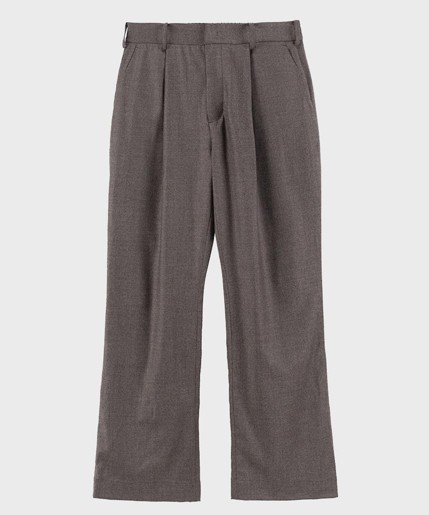 PREF Taupe Single Pleat Flared Wool Trousers