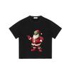 Crew Neck T Shirt Black Santa Claus with Sunglasses and Christmas Lights Print Casual Wear for Holiday Season