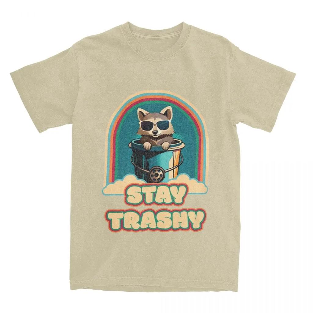 Футболка Fun Happy Raccoon Lover Stay Trashy для мужчин и женщин из чистого хлопка с изображением енотов в мусорном баке, футболки с коротким рукавом, одежда с принтом