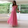 Новое весенне-летнее повседневное плиссированное длинное платье без рукавов, модные женские платья с V-образным вырезом, простое однотонное женское платье с открытой спиной