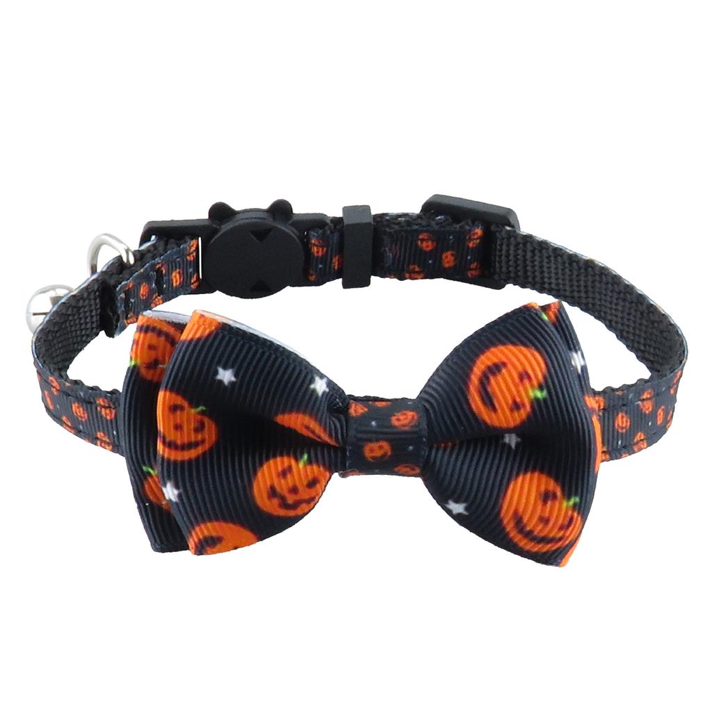 New Pet Cat Collar Halloween Woven Cat Collar Pumpkin Ghost Bow Tie Removable Cat Collar Holiday Cosplay Decoration with Bell