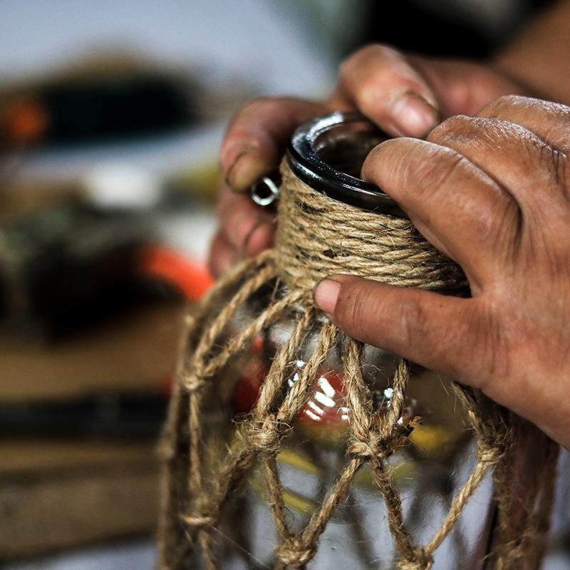 Винтажная ваза для цветов, Креативный плетеный вручную сетчатый карман, Прозрачная стеклянная ваза