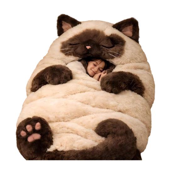 Плюшевый спальный мешок-конверт для взрослых Кот Лягушка Акула Змея Кролик Мешок для сна Домашний Путешествия Холодная погода Мужчины Женщины Плюшевый животный коврик для сна