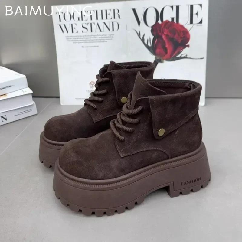 Ботильоны на платформе для женщин, замшевые туфли на шнуровке, высокие каблуки, женские, тренд 2025 года, зимние теплые повседневные кроссовки Mujer Zapatos