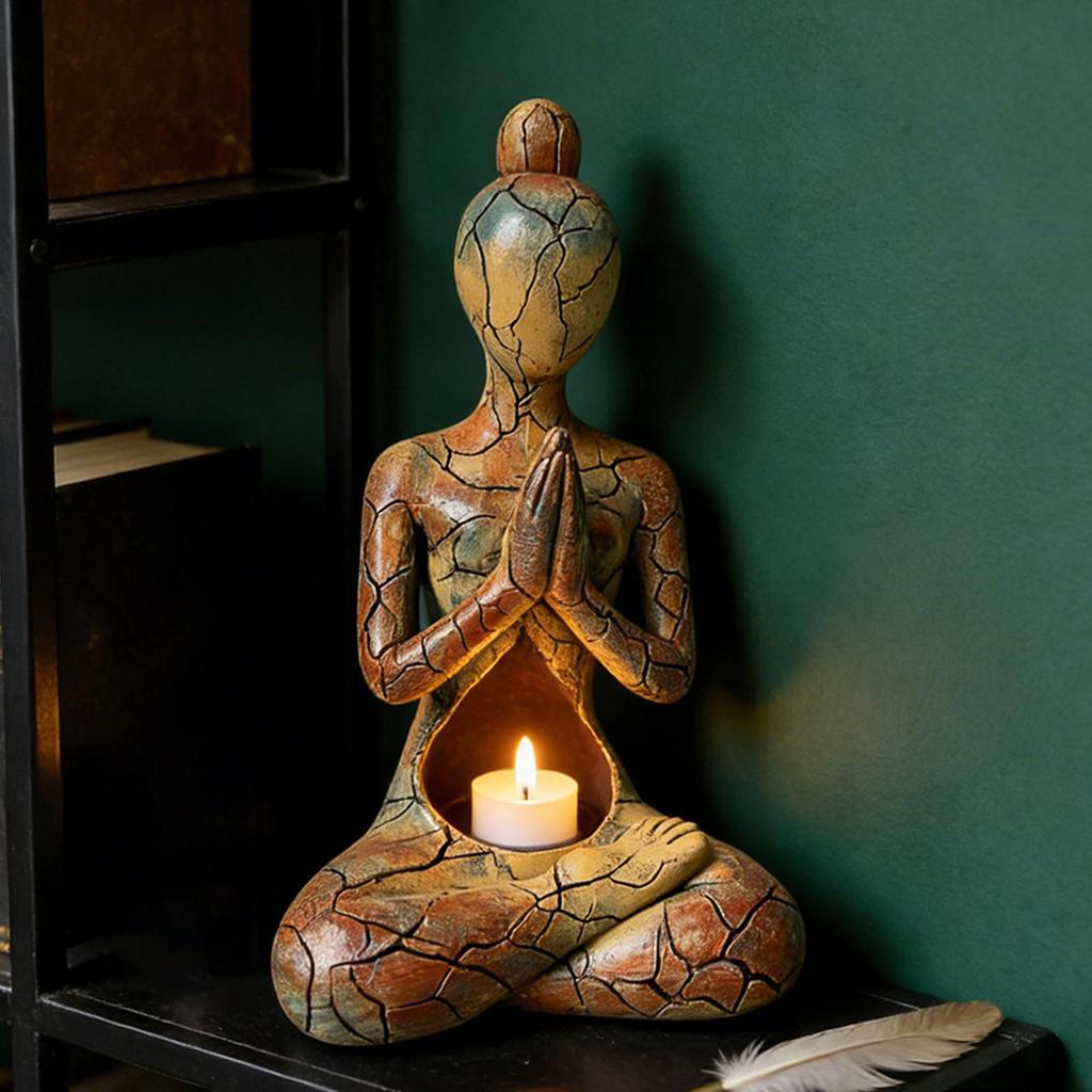 Статуя для медитации Подсвечник Zen для медитации Скульптура Йоги из смолы Настольное украшение Для духовного искателя Осознанность