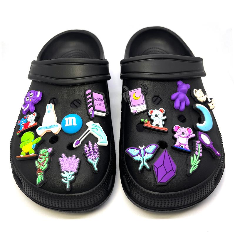 30 шт., фиолетовая лавандовая мультяшная серия, обувь из ПВХ, подвески, украшения для сабо из крокодила, аксессуары