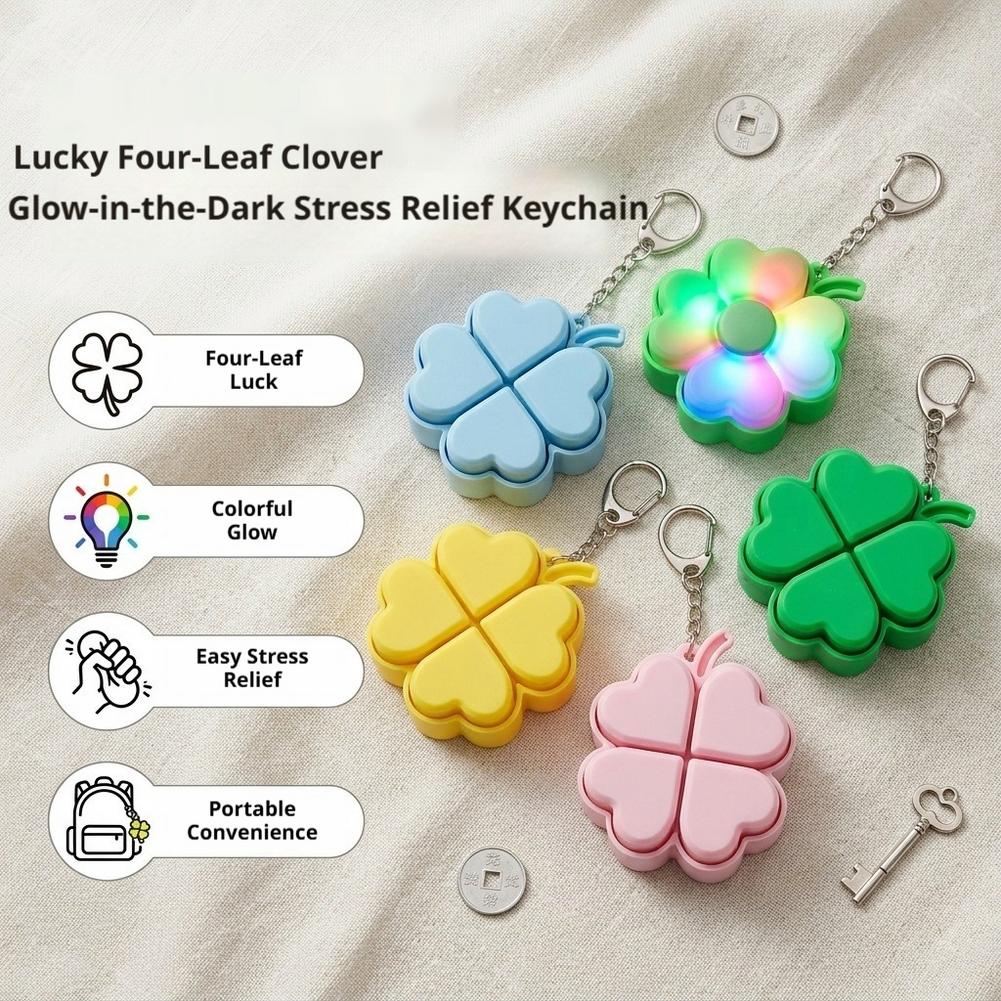Lucky Four Leaf Clover Keyboard Keychain Flashing Light Mechanical Button Stress Relief Pendant Anxiety Relief Bag Charm Gifts