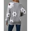 Women's Sweater Autumn Winter Floral Pattern V-neck Long Sleeve Jumper Tops Female Casual Warm Knitted Pullover