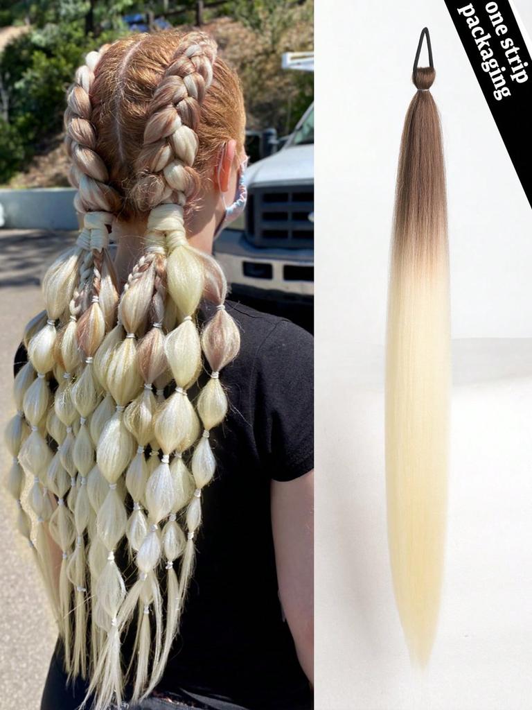 Synthetic Ponytail 1 Pack Braid Extension, Full of Color Ponytail Extension, with Elastic Tie Straight Tube Sleek Wrap Extension Hair