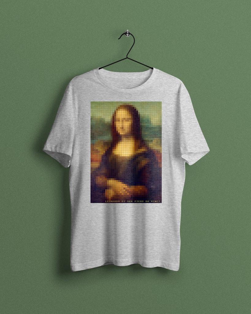 Самая продаваемая модная летняя новая футболка унисекс с пиксельной Моной Лизой, футболка Да Винчи, мозаичное искусство, пиксельное искусство, эстетичная футболка