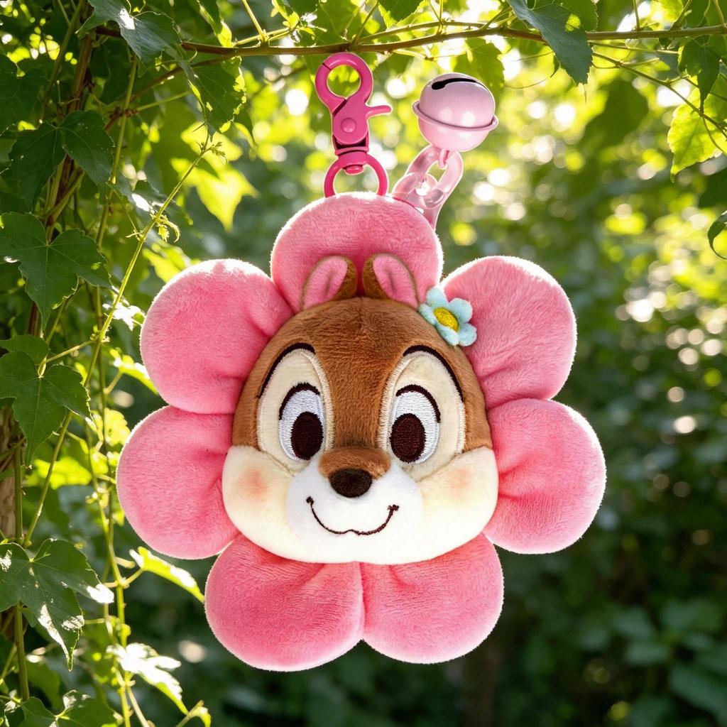 Official Licensed Chip N Dale Flower Plush Keychain 11cm Cute Squirrel Soft Stuffed Doll Bag Pendant Kawaii Key Ring for