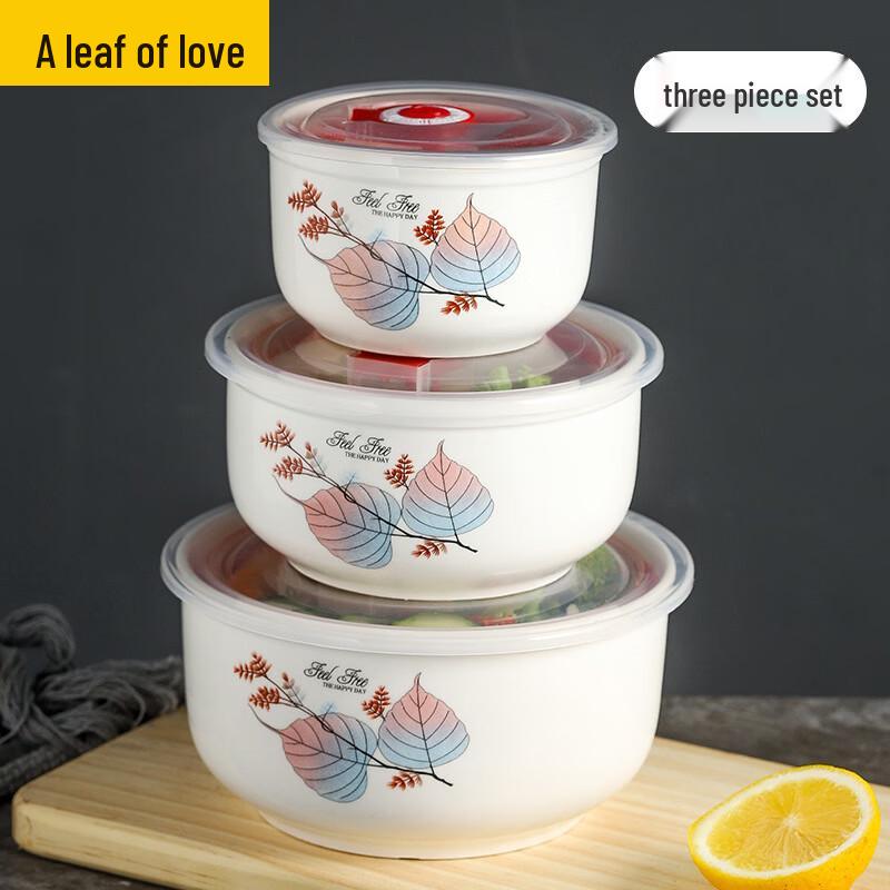 Ruhan Ceramic Cartoon Fresh-Keeping Bowl 3-Piece Set