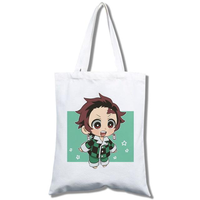 Кавайный истребитель демонов: Сумка для покупок аниме Kimetsu No Yaiba, сумка для покупок, дорожная сумка, холщовая сумка, большая сумка, белая пляжная сумка