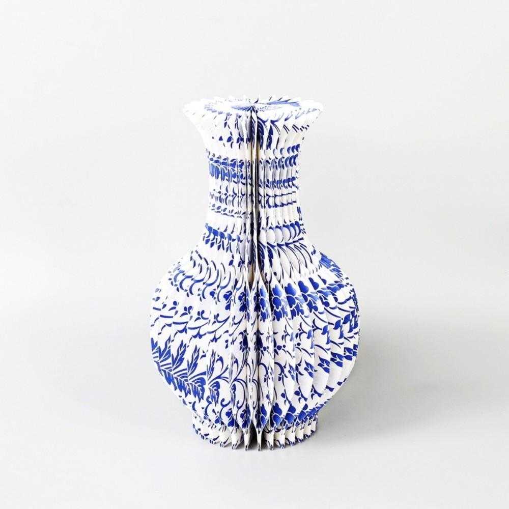 Decorative Blue-and-white Porcelain Paper Vase Floral Arrangement Tabletop Decor Office Desk