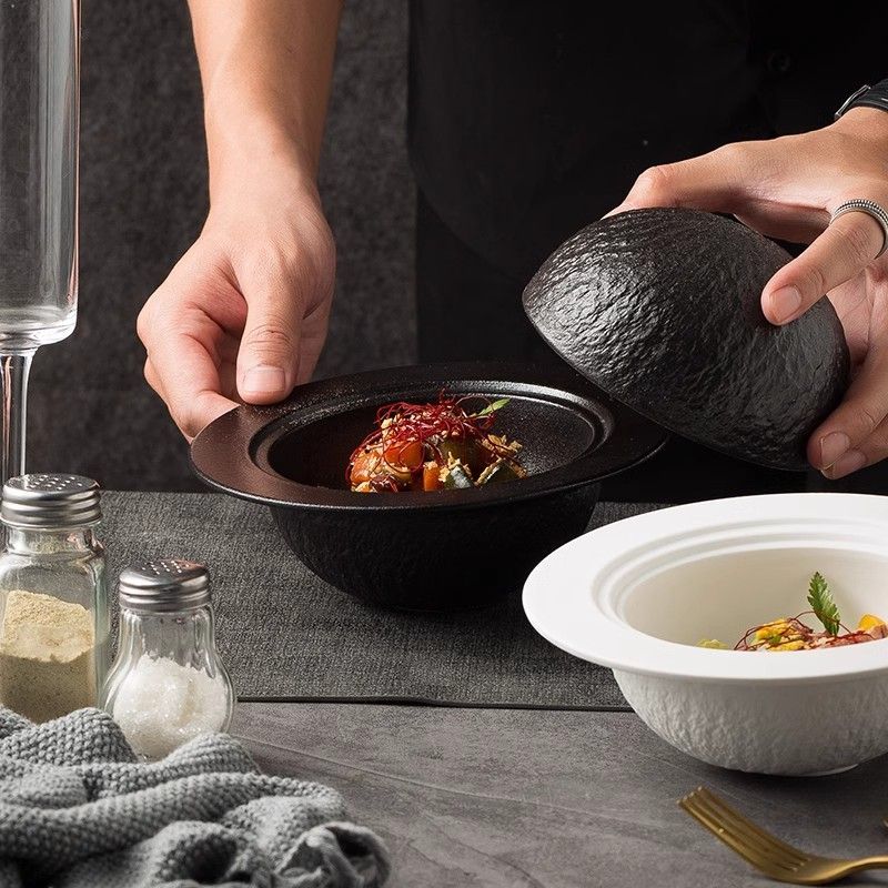 BEPAN 1PC Creative Spherical Bowl Ceramic Tableware Planet Bowl Dry Plate Rock Texture Art Design Dinnerware Hotel Restaurant