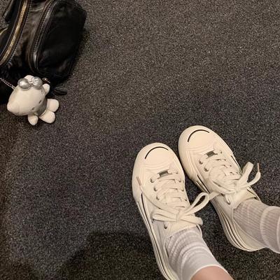 [sheii]~ Женская обувь весна и лето открытая улыбка платформа повседневные парусиновые кеды женские белые туфли