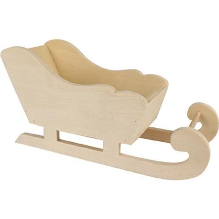 Traineau en bois - Tommy - Naturel - 8,5 cm de hauteur - 17 cm de largeur - Décoratif