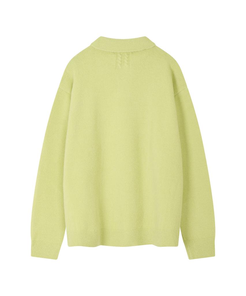 COFWI Wool Button Knit Polo Shirt Lime