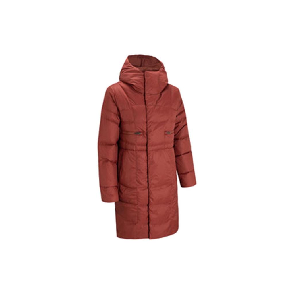 Under Armour Тренировочный спортивный однотонный пуховик средней длины с капюшоном, женская верхняя одежда бордового цвета 1342791-688