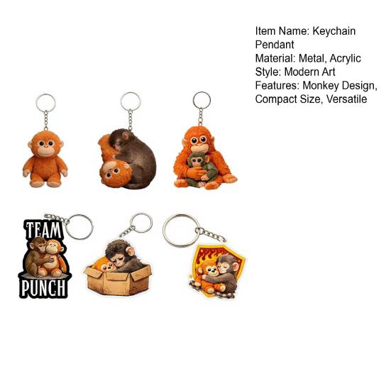 6Pcs Keychain Pendant I Love Protect Punch Monkey Charm Key Chain Easy to Carry Key Organizer Backpack Bag Accessories