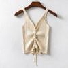 Women Summer Sleeveless V Neck Sexy Drawstring Bandage Bare Midriff Vest Crop Top