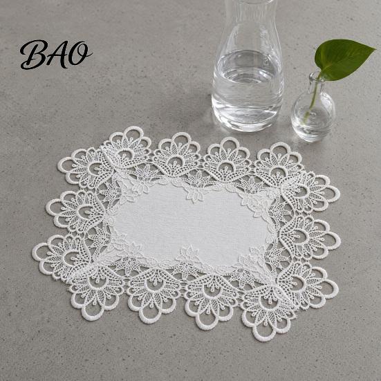 Flat Edge Placemat White Lace Placemat, Foldable Soft Anti-Wrinkle Table Mat, Heat Non-yellowing Resistant Non-Yellowing Durable Dining Protector for