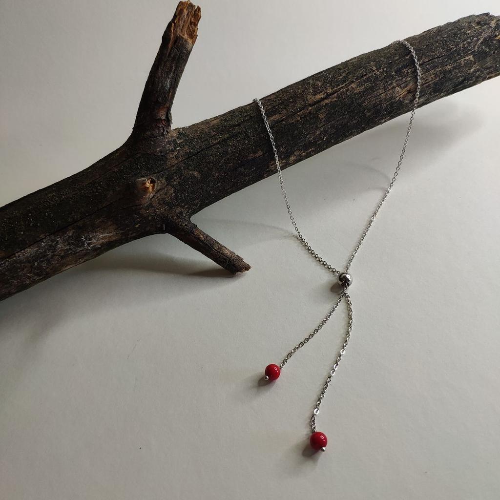 Серебряное колье с кораллом, вес изделия 3,3 гр (2147183)