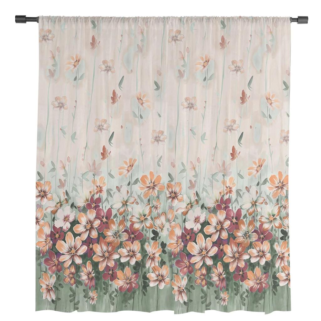 Цветы и растения, градиентные оконные тюлевые шторы для гостиной, кухни, современные оконные занавески, вуали