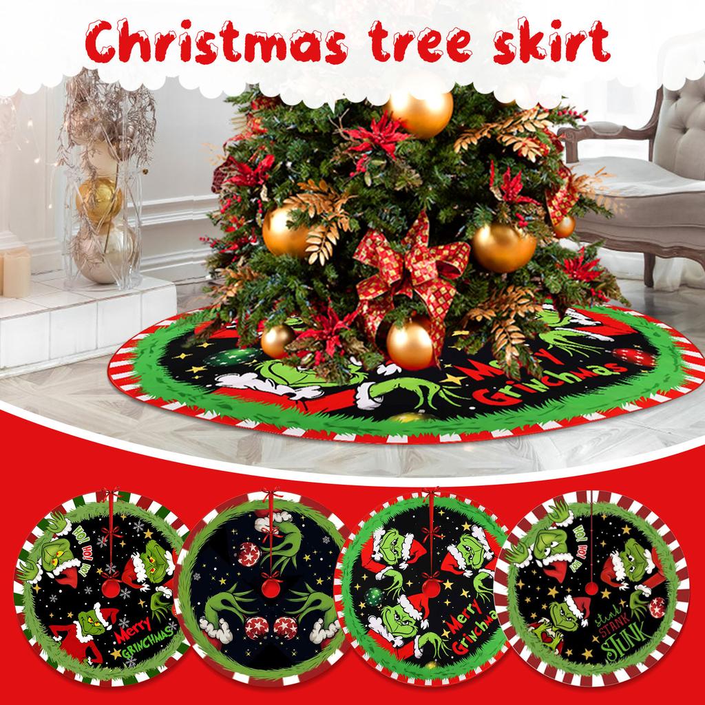 Christmas Tree Skirt, Red & Green Merry Christmas Tree Skirt Collar, Soft Xmas Holiday Decoration